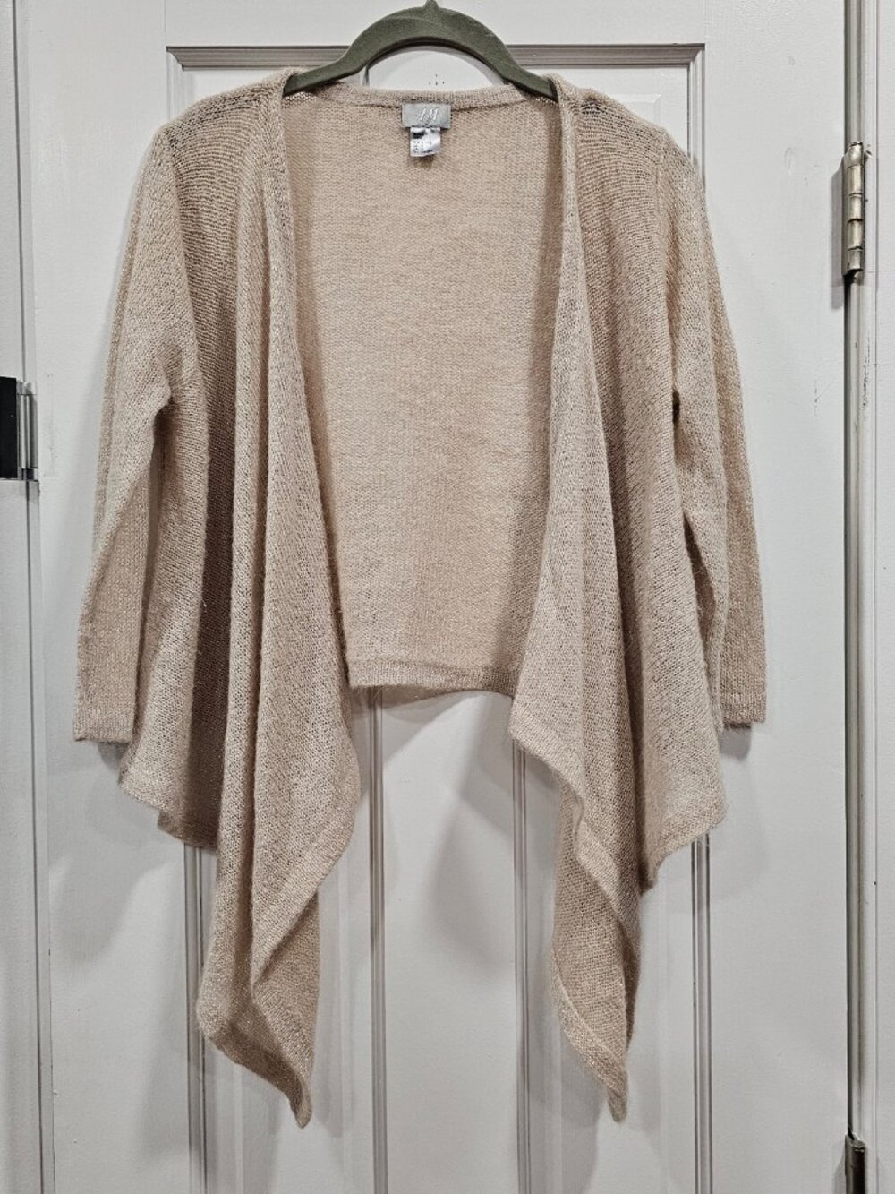 HM Beige Metallic Sparkle Alpaca Blend Waterfall Open Front Cardigan Sweater S
